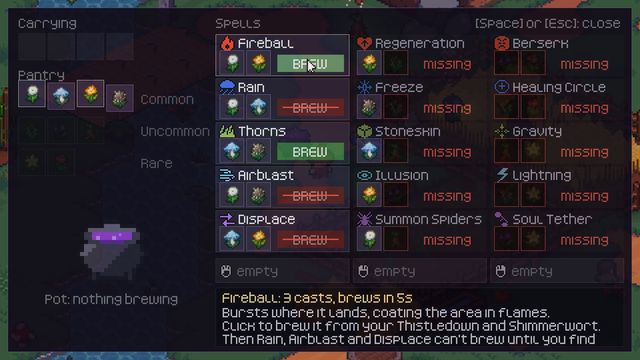 The cauldron screen, brewing spells from herbs